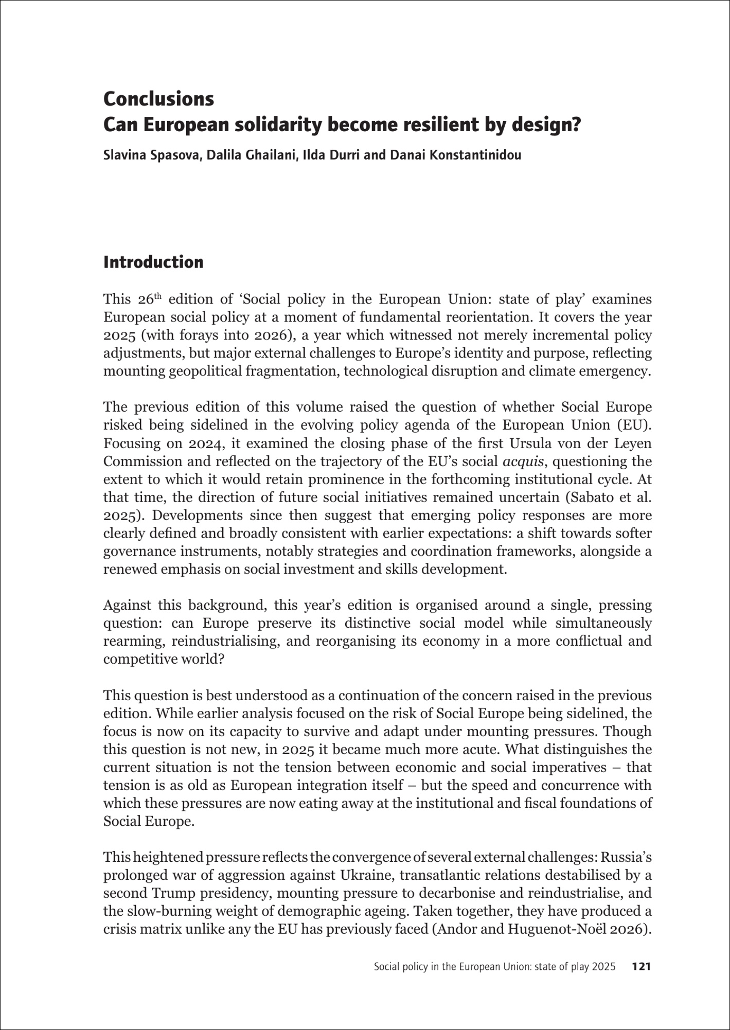 First page of the chapter “Can European solidarity become resilient by design?” examining European solidarity resilience and the future of Social Europe.